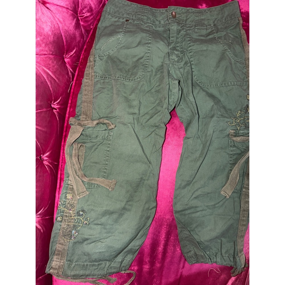 California Concepts Girls Olive Green Cargo Capri Pants Sequin Embroidered Sz 12